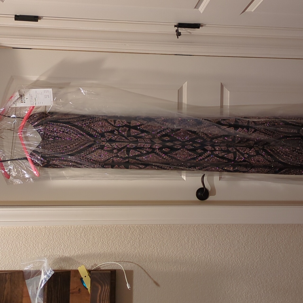 Strapless Stretch Evening Gown with Glitter Print